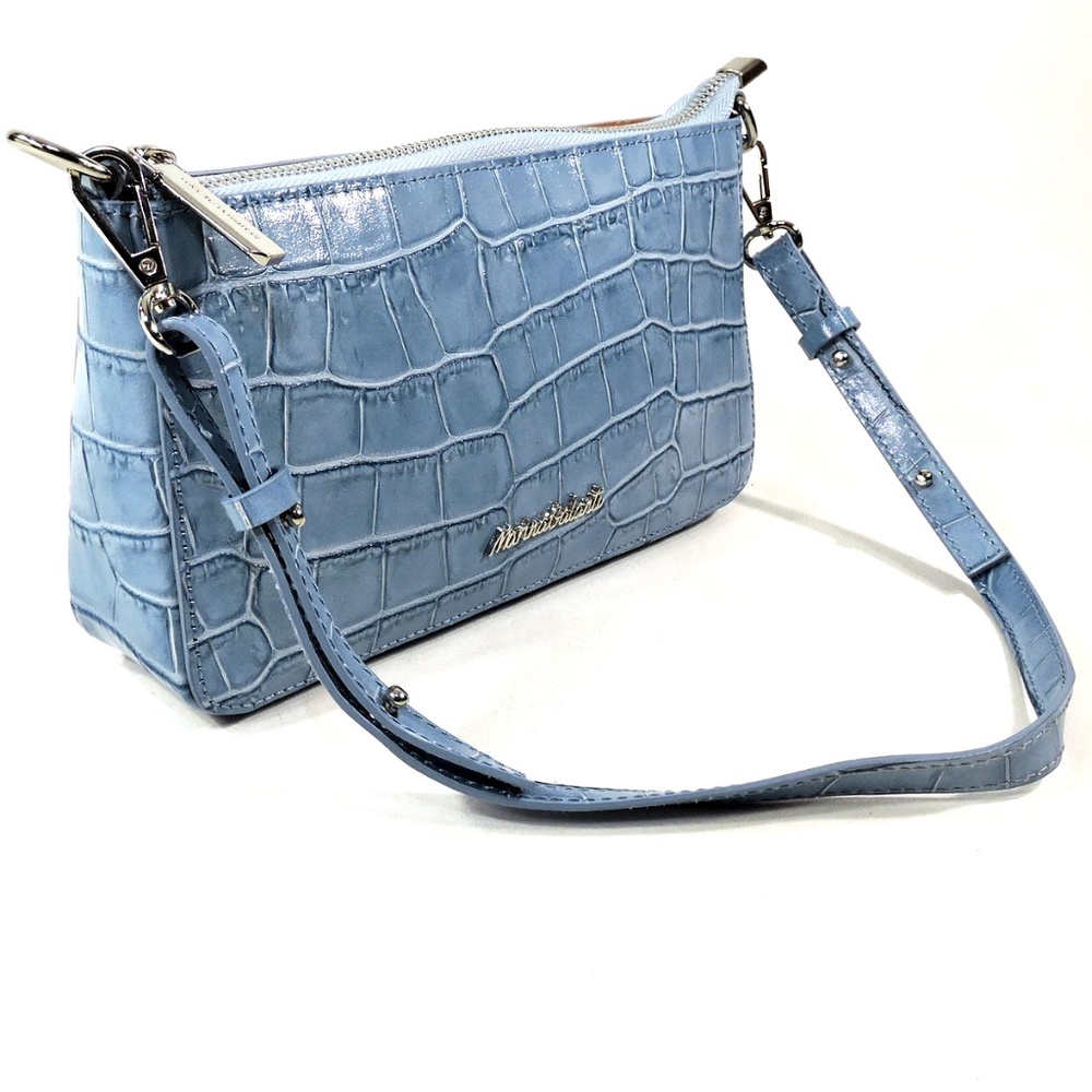 MARINA GALANTI 🇮🇹 WOMENS BLUE CROC PRINT LEATHER FASHION HANDBAG